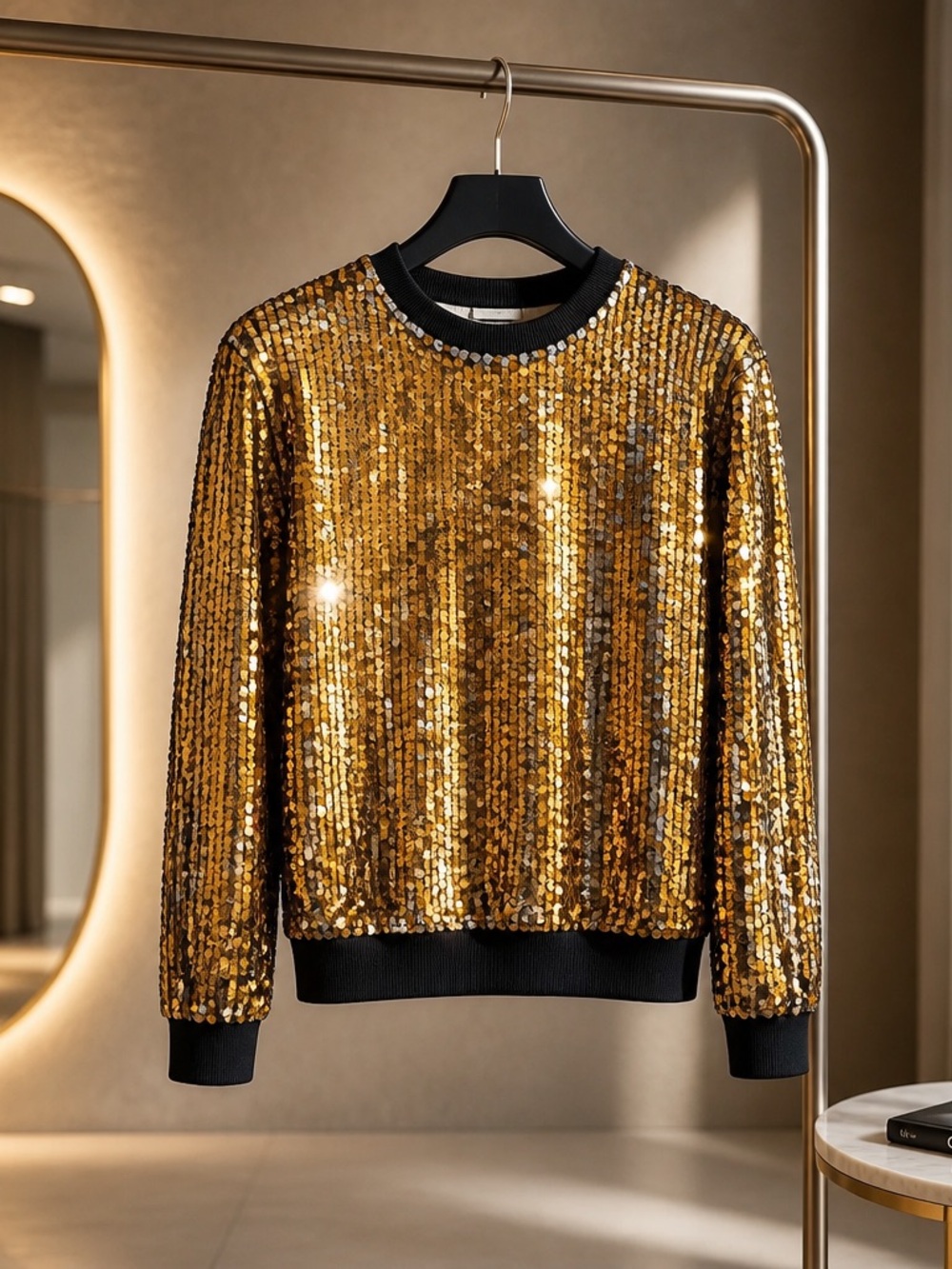 NWT Welaken Long Sleeve Gold Sequined Top Shirt Stage Costume - Size SM